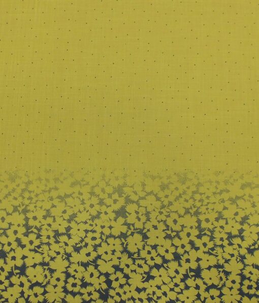 Exquisite Khadi Look Mustard Yellow Floral Print Cotton Blend Designer Shirt Fabric (2.40 M)