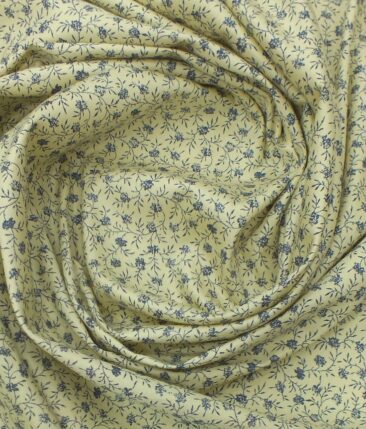Exquisite Beige 100% Pure Cotton Blue Floral Print Shirt Fabric (2.40 M)