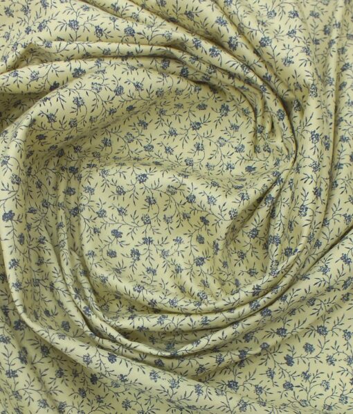 Exquisite Beige 100% Pure Cotton Blue Floral Print Shirt Fabric (2.40 M)