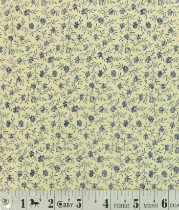 Exquisite Beige 100% Pure Cotton Blue Floral Print Shirt Fabric (2.40 M)