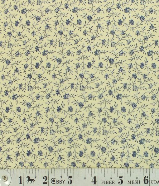 Exquisite Beige 100% Pure Cotton Blue Floral Print Shirt Fabric (2.40 M)