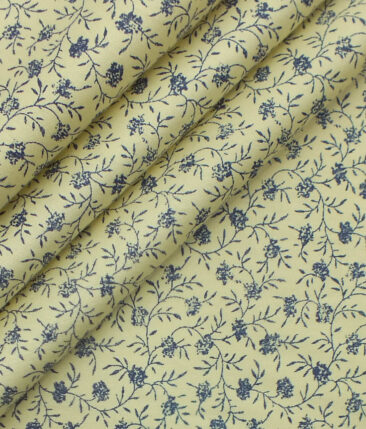 Exquisite Beige 100% Pure Cotton Blue Floral Print Shirt Fabric (2.40 M)