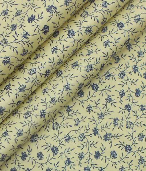 Exquisite Beige 100% Pure Cotton Blue Floral Print Shirt Fabric (2.40 M)