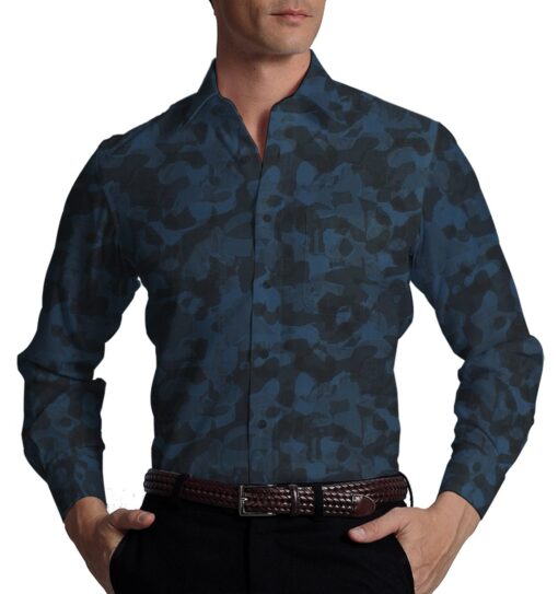 Exquisite Dark Blue 100% Pure Cotton Printed Shirt Fabric (2.40 M)