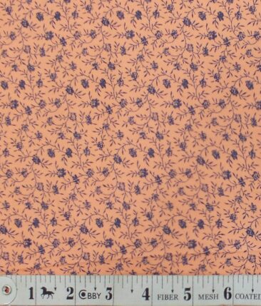 Exquisite Light Peach 100% Pure Cotton Blue Floral Print Shirt Fabric (2.40 M)