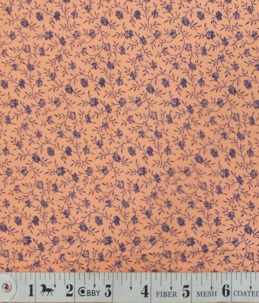 Exquisite Light Peach 100% Pure Cotton Blue Floral Print Shirt Fabric (2.40 M)