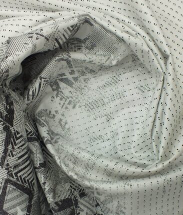 Exquisite White 100% Pure Cotton Black Print Designer Shirt Fabric (2.40 M)