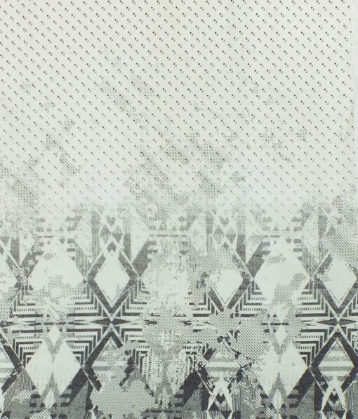 Exquisite White 100% Pure Cotton Black Print Designer Shirt Fabric (2.40 M)