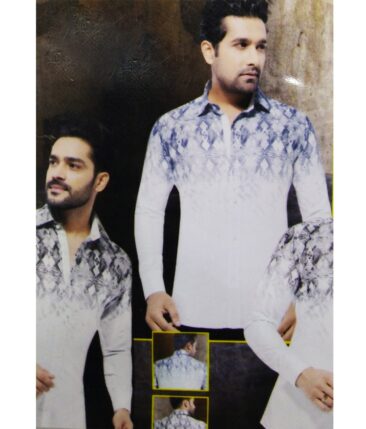 Exquisite White 100% Pure Cotton Blue Print Designer Shirt Fabric (2.40 M)