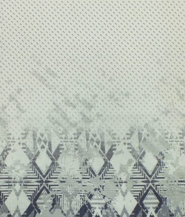 Exquisite White 100% Pure Cotton Blue Print Designer Shirt Fabric (2.40 M)