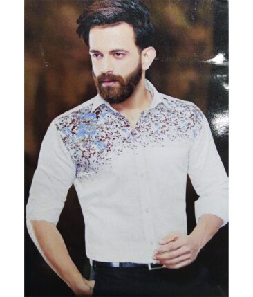 Exquisite White 100% Pure Cotton Multicolor Print Designer Shirt Fabric (2.40 M)