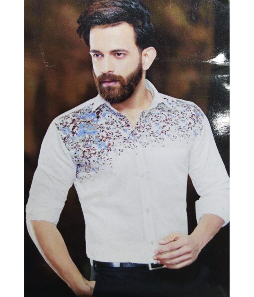 Exquisite White 100% Pure Cotton Multicolor Print Designer Shirt Fabric (2.40 M)