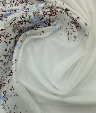 Exquisite White 100% Pure Cotton Multicolor Print Designer Shirt Fabric (2.40 M)