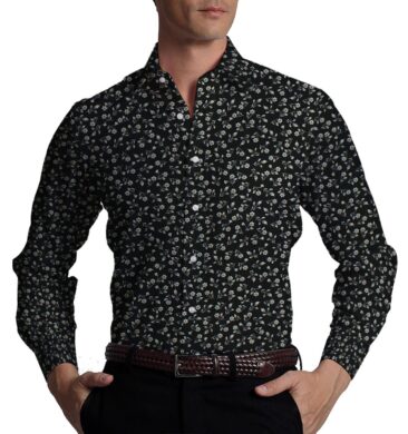 Exquisite Black 100% Pure Cotton Floral Print Shirt Fabric (2.40 M)