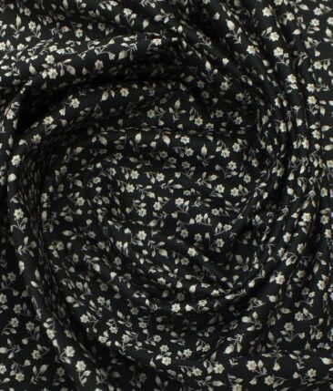 Exquisite Black 100% Pure Cotton Floral Print Shirt Fabric (2.40 M)