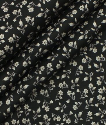 Exquisite Black 100% Pure Cotton Floral Print Shirt Fabric (2.40 M)