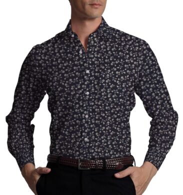 Exquisite Blue 100% Pure Cotton Floral Print Shirt Fabric (2.40 M)