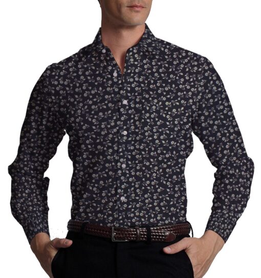 Exquisite Blue 100% Pure Cotton Floral Print Shirt Fabric (2.40 M)