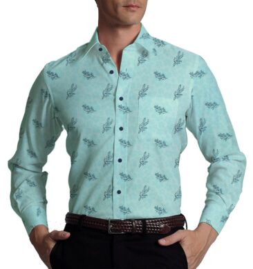 Exquisite Light Firozi Blue 100% Pure Cotton Blue Floral Print Shirt Fabric (2.40 M)