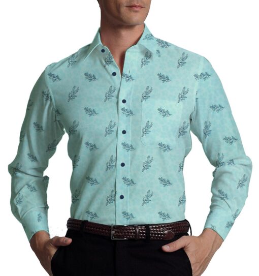 Exquisite Light Firozi Blue 100% Pure Cotton Blue Floral Print Shirt Fabric (2.40 M)