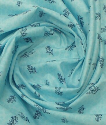 Exquisite Light Firozi Blue 100% Pure Cotton Blue Floral Print Shirt Fabric (2.40 M)