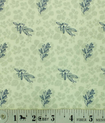 Exquisite Light Yellow 100% Pure Cotton Blue Floral Print Shirt Fabric (2.40 M)