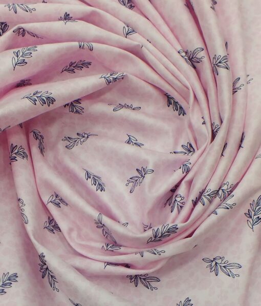 Exquisite Light Pink 100% Pure Cotton Blue Floral Print Shirt Fabric (2.40 M)