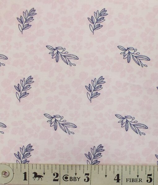 Exquisite Light Pink 100% Pure Cotton Blue Floral Print Shirt Fabric (2.40 M)