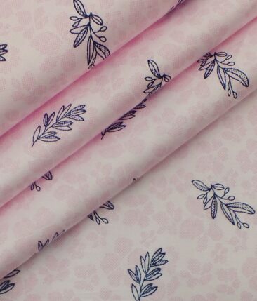 Exquisite Light Pink 100% Pure Cotton Blue Floral Print Shirt Fabric (2.40 M)
