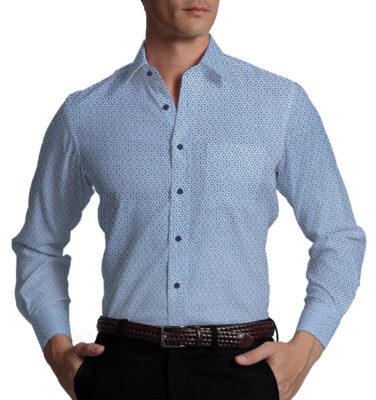 Exquisite SkyBlue 100% Pure Cotton Blue Print Shirt Fabric (2.40 M)