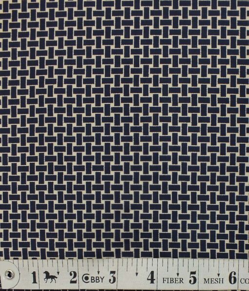 Exquisite Beige 100% Pure Cotton Royal Blue Print Shirt Fabric (2.40 M)
