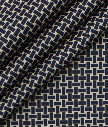 Exquisite Beige 100% Pure Cotton Royal Blue Print Shirt Fabric (2.40 M)