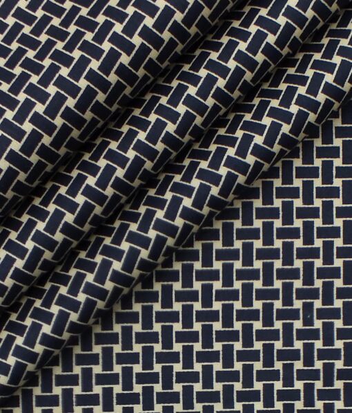 Exquisite Beige 100% Pure Cotton Royal Blue Print Shirt Fabric (2.40 M)