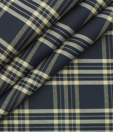 Raymond Oat Beige Self Design Trouser Fabric With Exquisite Dark Navy Blue Burberry Check Shirt Fabric (Unstitched)