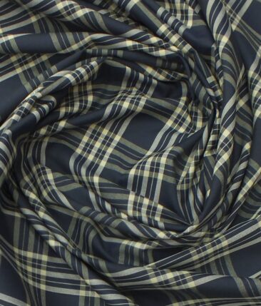 Raymond Oat Beige Self Design Trouser Fabric With Exquisite Dark Navy Blue Burberry Check Shirt Fabric (Unstitched)