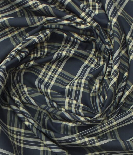 Raymond Oat Beige Self Design Trouser Fabric With Exquisite Dark Navy Blue Burberry Check Shirt Fabric (Unstitched)