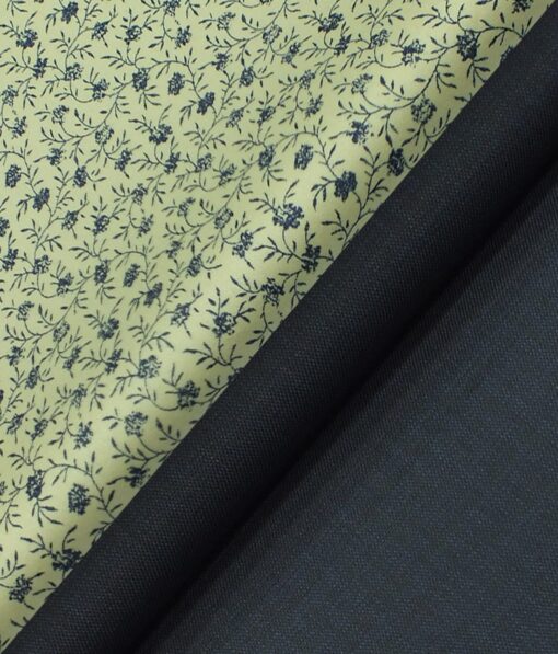 Raymond Dark Blue Self Design Trouser Fabric With Exquisite Yellowish Beige Floral Printed Shirt Fabric (Unstitched)