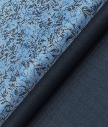 Raymond Aegean Blue Self Checks Trouser Fabric With Bombay Rayon Medium Blue Floral Printed Shirt Fabric (Unstitched)