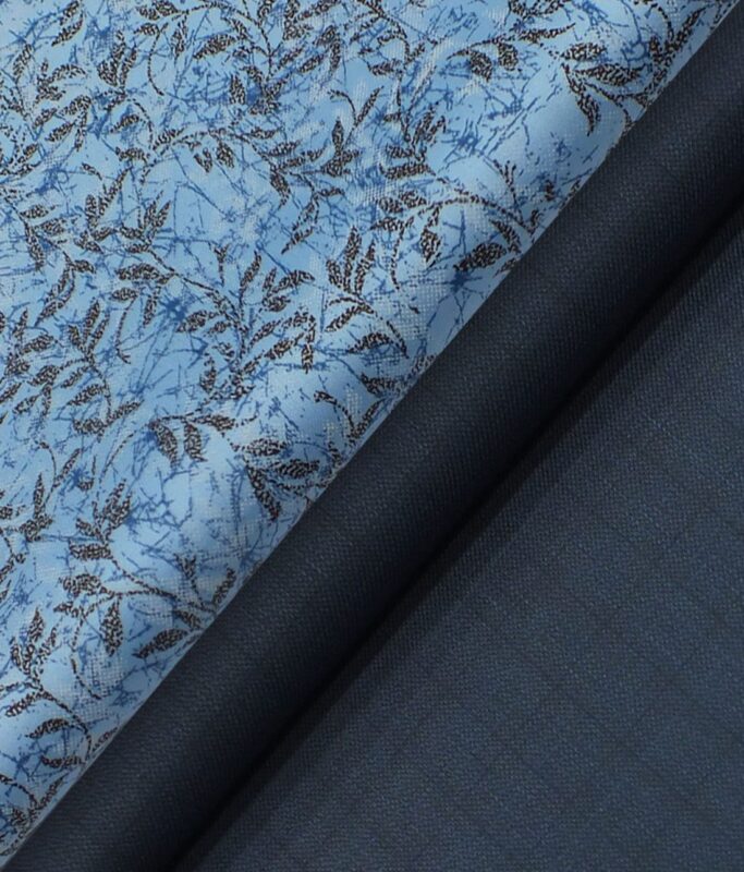 Raymond Aegean Blue Self Checks Trouser Fabric With Bombay Rayon Medium Blue Floral Printed Shirt Fabric (Unstitched)