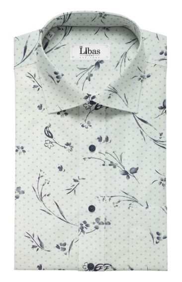 Raymond Dark Blue Self Design Trouser Fabric With Nemesis White Floral Printed Shirt Fabric (Unstitched)