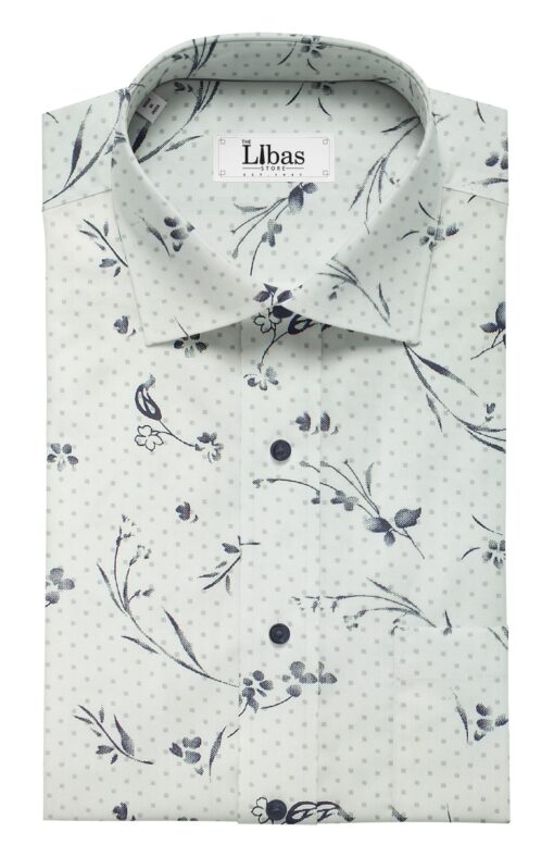 Raymond Dark Blue Self Design Trouser Fabric With Nemesis White Floral Printed Shirt Fabric (Unstitched)
