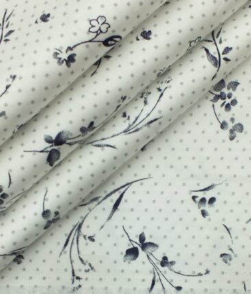 Raymond Dark Blue Self Design Trouser Fabric With Nemesis White Floral Printed Shirt Fabric (Unstitched)