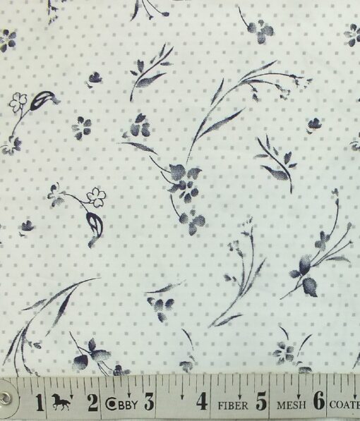 Raymond Dark Blue Self Design Trouser Fabric With Nemesis White Floral Printed Shirt Fabric (Unstitched) - Image 5