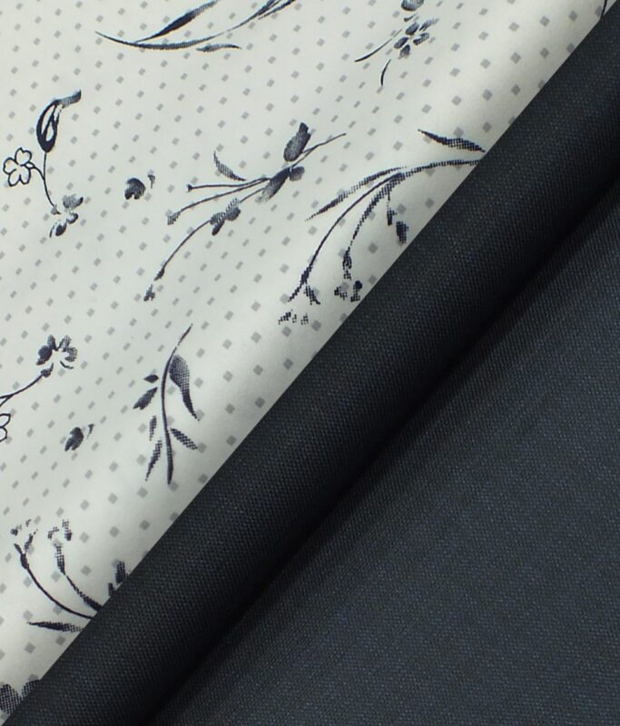 Raymond Dark Blue Self Design Trouser Fabric With Nemesis White Floral Printed Shirt Fabric (Unstitched)