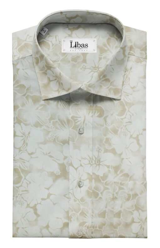 Raymond Beige Self Design Trouser Fabric With Monza White base Beige Floral Printed Shirt Fabric (Unstitched)