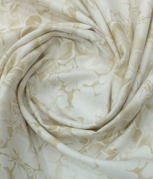 Raymond Beige Self Design Trouser Fabric With Monza White base Beige Floral Printed Shirt Fabric (Unstitched)