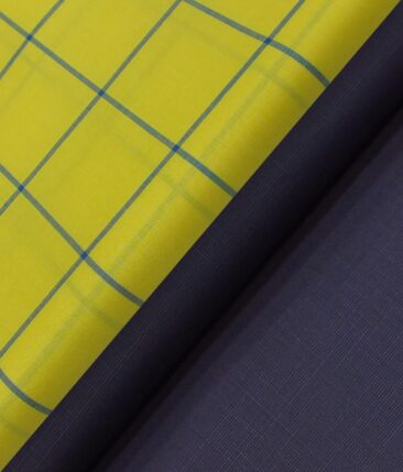 Raymond Royal Blue Self Design Trouser Fabric With Monza Yellow base Blue Broad Check Shirt Fabric (Unstitched)