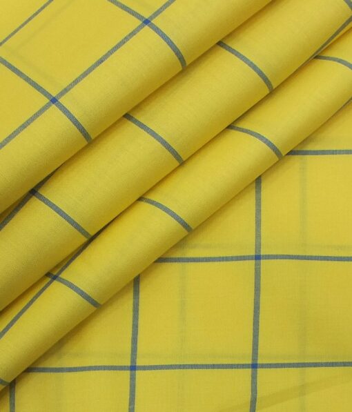Raymond Royal Blue Self Design Trouser Fabric With Monza Yellow base Blue Broad Check Shirt Fabric (Unstitched)