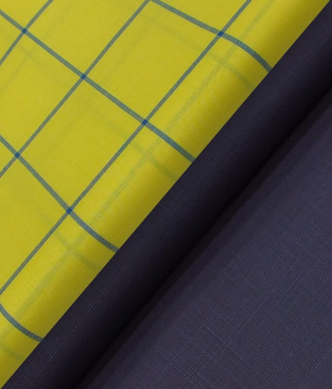 Raymond Royal Blue Self Design Trouser Fabric With Monza Yellow base Blue Broad Check Shirt Fabric (Unstitched)