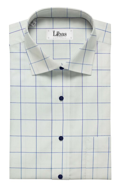 Raymond Royal Blue Self Design Trouser Fabric With Soktas White base Blue Checks Shirt Fabric (Unstitched)